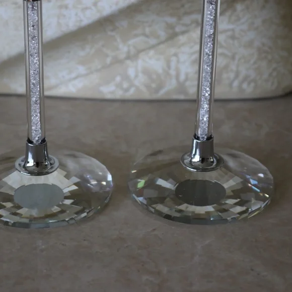 DAVID TUTERA SILVER RHINESTONE SPARKLE CRYSTAL WEDDING DECORATIVE FLUTES - S/2 - Picture 4 of 7